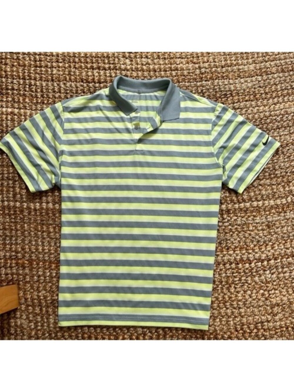 Nike Striped Polo in Gray Neon Yellow (2XL) Performance Mens